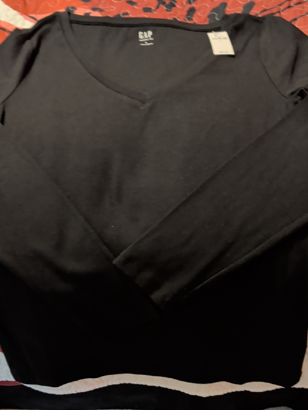 GAP Black V-Neck Long Sleeve Tee